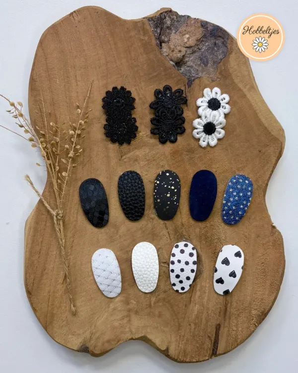 Antislip haarclipjes in zwart, blauw en wit, stippen en koeienprint