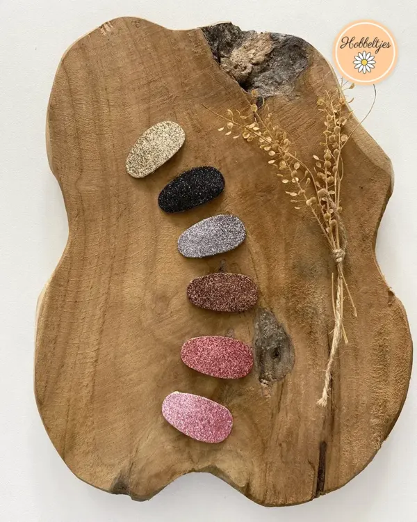 Zes antislip haarclipjes met glitter in goud, zwart, zilver, brons, roze en lichtroze