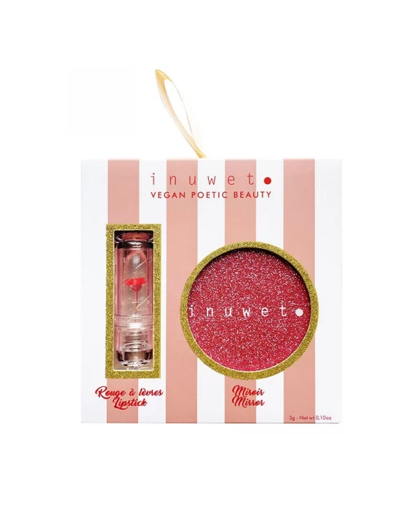 Flower make-up set, lipstick en glitter spiegel | Inuwet