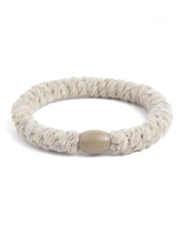 Banditz haarelastiekje van taupe fluweel met beige kraal